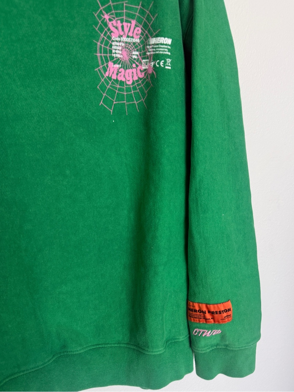 Heron Preston Style Magic Spiderweb Graphic Crewneck Sweatshirt Green L - Picture 6 of 13